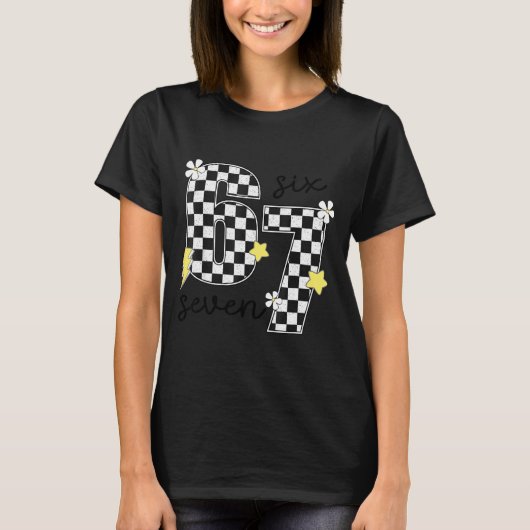 Funny 67 Six Seven Meme Slang 6-7 Checkered Number Tシャツ (正面)