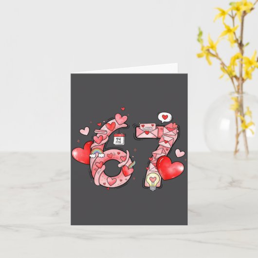 Funny 67 Six Seven Meme Valentines Day Gen Alpha S カード (黄色い花)