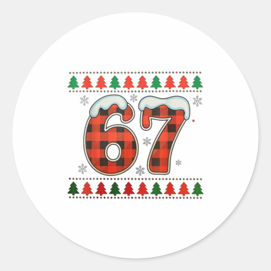 Funny 67 Six Seven Squad Meme Christmas Ugly Sweat ラウンドシール (正面)