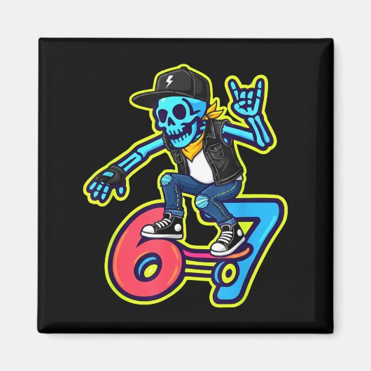 Funny 67 Skeleton Skater Meme Retro Skateboarding  マグネット (正面)
