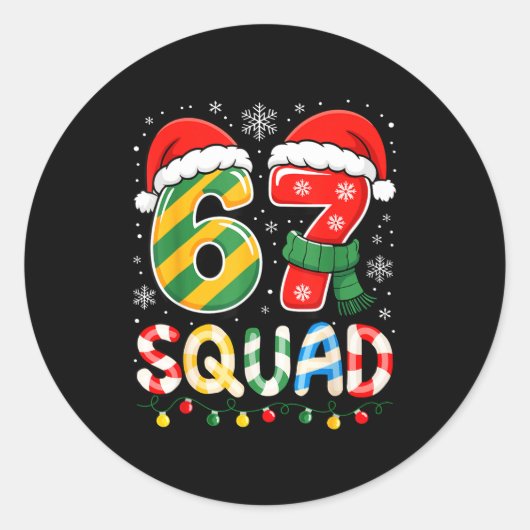 Funny 67 Squad Candy Cane Santa Hat Christmas Men  ラウンドシール (正面)