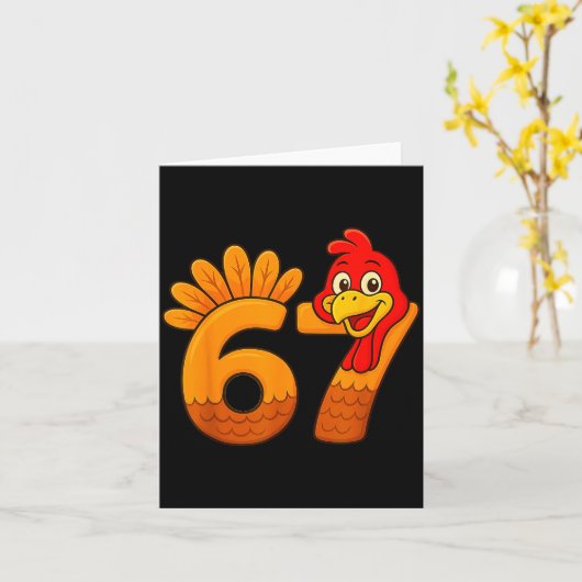 Funny 67 Thanksgiving Turkey Face 67 Number カード (黄色い花)