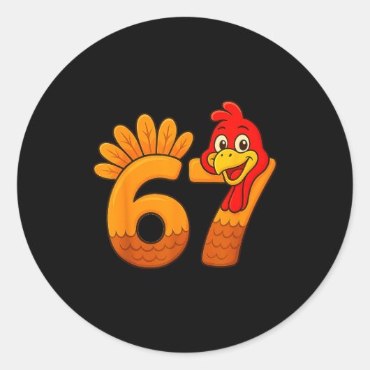 Funny 67 Thanksgiving Turkey Face 67 Number  ラウンドシール (正面)
