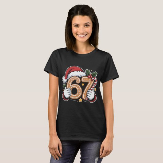Funny 67th Birthday Christmas Gingerbread T-Shirt, Tシャツ (正面フル)