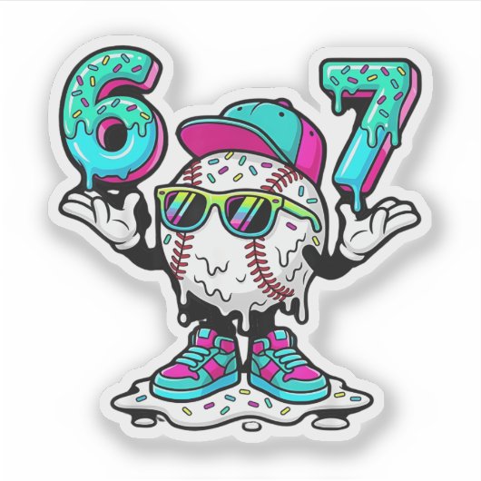 Funny 6 7 Baseball Drip Meme Vinyl Sticker シール (正面)