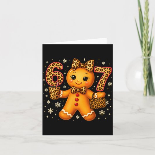 Funny 6 7 Christmas Leopard Bow Gingerbread Girls  カード (正面)