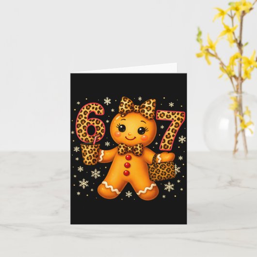 Funny 6 7 Christmas Leopard Bow Gingerbread Girls  カード (黄色い花)