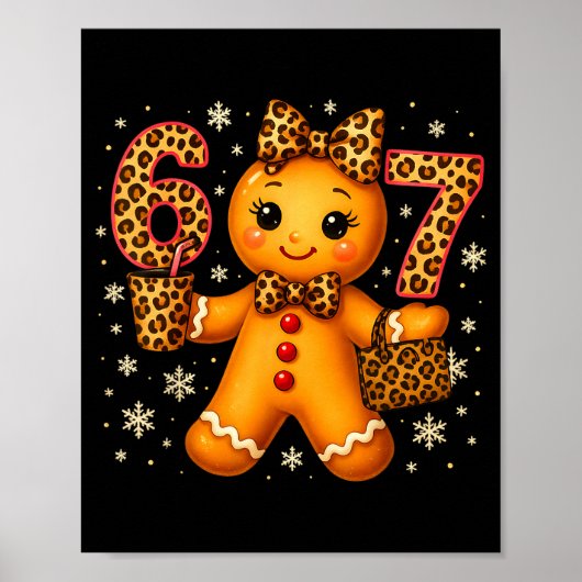 Funny 6 7 Christmas Leopard Bow Gingerbread Girls  ポスター (正面)
