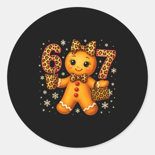 Funny 6 7 Christmas Leopard Bow Gingerbread Girls  ラウンドシール (正面)