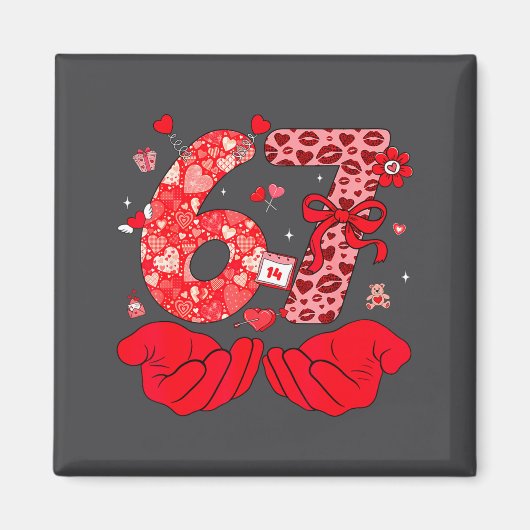 Funny 6 7 Hands Meme Cute Valentine's Day Six Seve マグネット (正面)