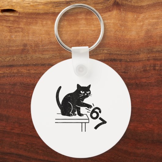 Funny 6 7 Meme Cat Knocking Off 67  キーホルダー (正面)