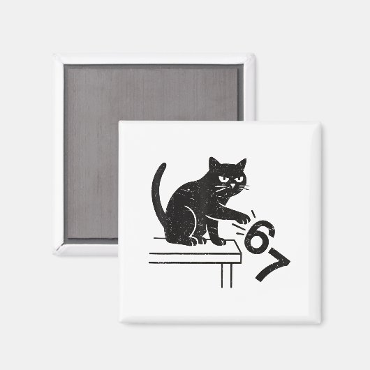 Funny 6 7 Meme Cat Knocking Off 67  マグネット (正面/裏面)