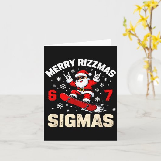 Funny 6-7 Meme Christmas Nice Naughty 67 Slang Tre カード (黄色い花)