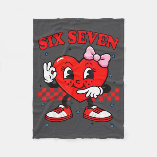 Funny 6 7 Meme Heart Six Seven 67 Valentine Couple フリースブランケット (正面)