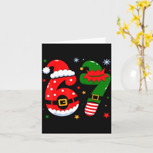 Funny 6 7 Six Seven Meme Christmas Santa Elf Coupl カード (黄色い花)