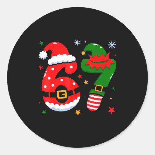 Funny 6 7 Six Seven Meme Christmas Santa Elf Coupl ラウンドシール (正面)