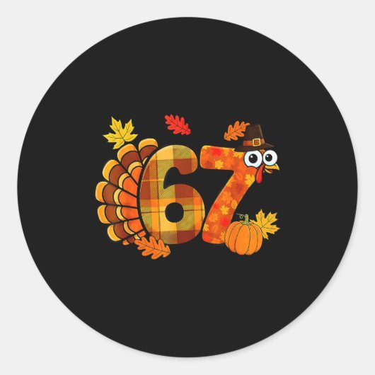Funny 6 7 Six Seven Meme Thanksgiving Turkey Holid ラウンドシール (正面)