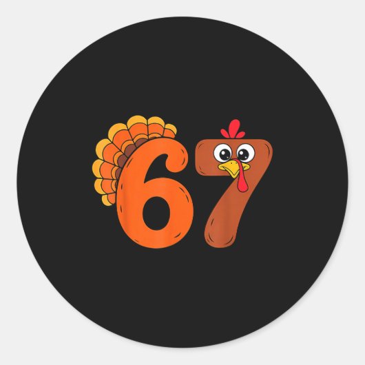Funny 6 7 Six Seven Meme Thanksgiving Turkey Holid ラウンドシール (正面)
