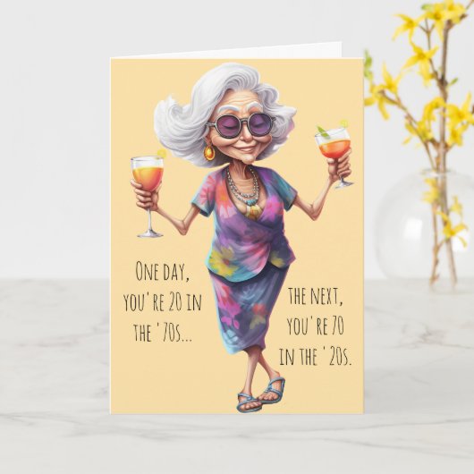 Funny 70th Birthday Card for Women カード (黄色い花)