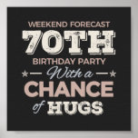 Funny 70th birthday sayings ポスター<br><div class="desc">Funny 70th birthday sayings quote with humorous saying as Weekend Forecast 70th Birthday Party With A Chance Of Hugs. Happy 70th birthday for celebrating the birthday of your loved ones for example your grandma,  grandpa,  father,  mother,  uncle or aunt. Happy 70th birthday gift idea.</div>