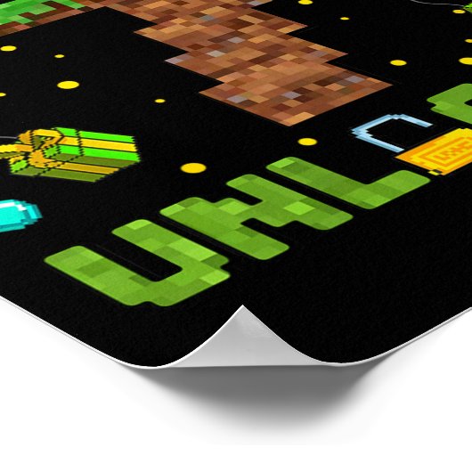 Funny 7th Birthday Boy Gamer Level 7 Unlocked Pixe ポスター (角)