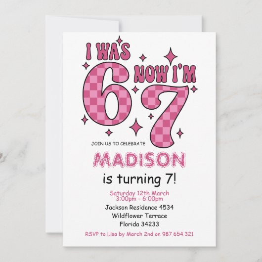 Funny 7th Birthday | “I Was 6, Now 7” Party 招待状 (正面)