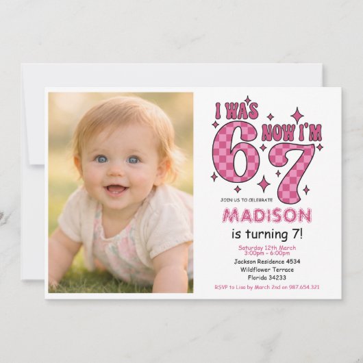 Funny 7th Birthday | “I Was 6, Now 7” Party 招待状 (正面)