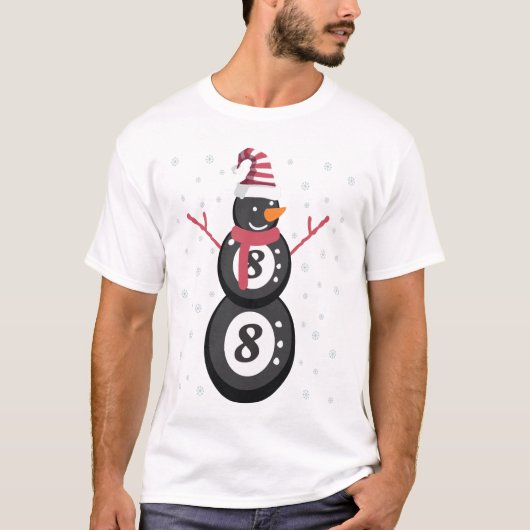 Funny 8 Ball Pool Snowman Christmas New Year Gift Tシャツ (正面)