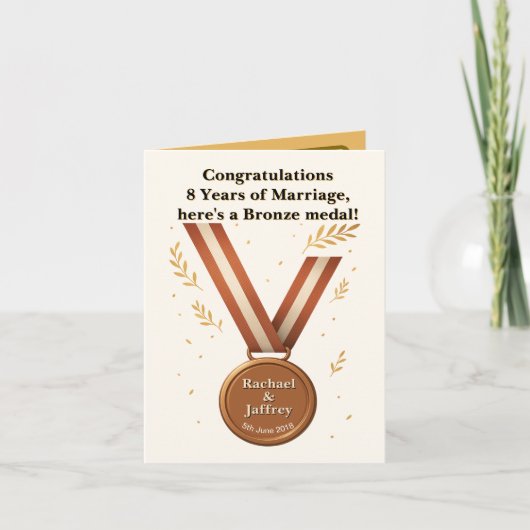 Funny 8th Wedding Anniversary Bronze Medal カード (正面)