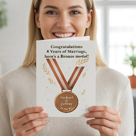 Funny 8th Wedding Anniversary Bronze Medal カード