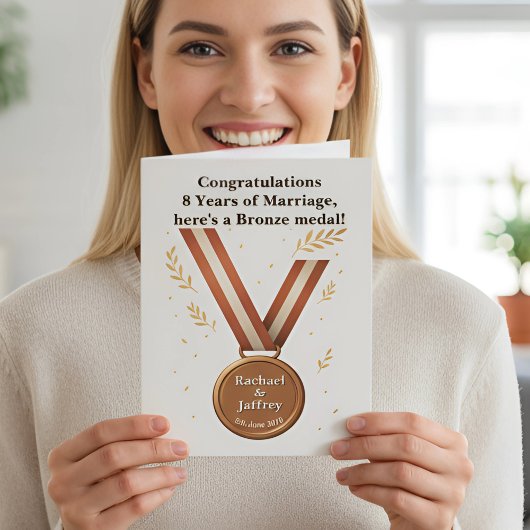 Funny 8th Wedding Anniversary Bronze Medal カード