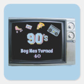 Funny 90's Theme Old Television Birthday Sticker スクエアシール (正面)