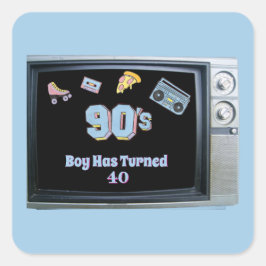 Funny 90's Theme Old Television Birthday Sticker スクエアシール