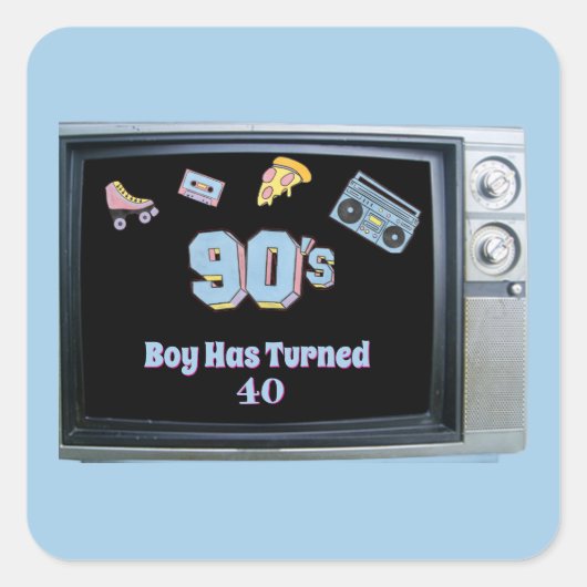 Funny 90's Theme Old Television Birthday Sticker スクエアシール (正面)