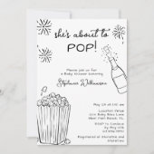 Funny About To Pop Popcorn Champagne Baby Shower 招待状 (正面)