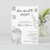 Funny About To Pop Popcorn Champagne Baby Shower 招待状 (スタンド正面)
