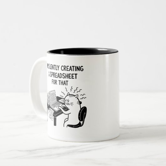 Funny Accountant Cat Stressed Meme Mug ツートーンマグカップ (正面左)