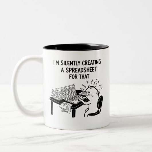 Funny Accountant Cat Stressed Meme Mug ツートーンマグカップ (左)