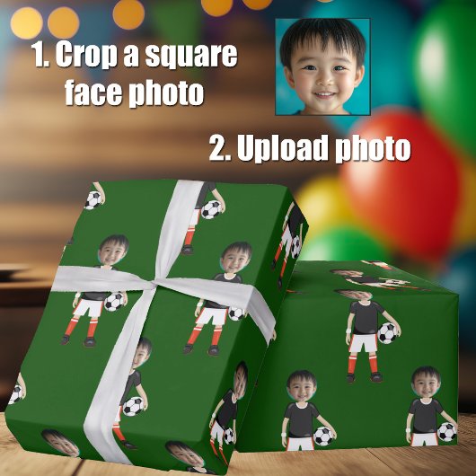Funny Add Kids Face Photo Soccer Player Green ラッピングペーパー