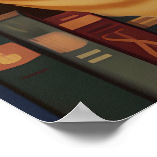 Funny Adorable Reading Cat Art Coffee Tabby Cat ポスター (角)