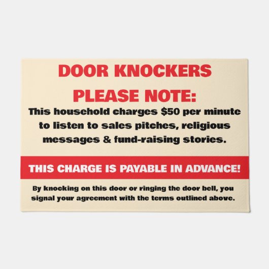 Funny Advance Fee Door Knocker Please Note Warning ドアマット (正面)