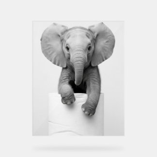 Funny Aesthetic Baby Elephant ToiletPaper Wildlife アクリルサイン