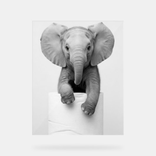 Funny Aesthetic Baby Elephant ToiletPaper Wildlife アクリルサイン (正面)