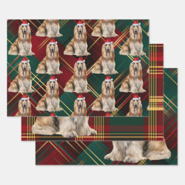 Funny Afghan Hound Christmas Dog Holiday Plaid ラッピングペーパーシート