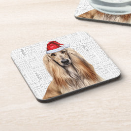 Funny Afghan Hound Dog Woof Word Art Holiday コースター