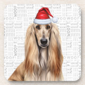 Funny Afghan Hound Dog Woof Word Art Holiday コースター (正面)