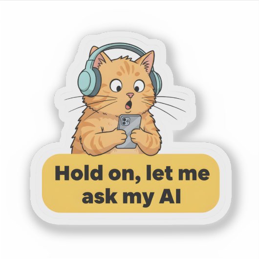Funny AI Cat Meme – “Hold On, Let Me Ask My AI” シール (正面)
