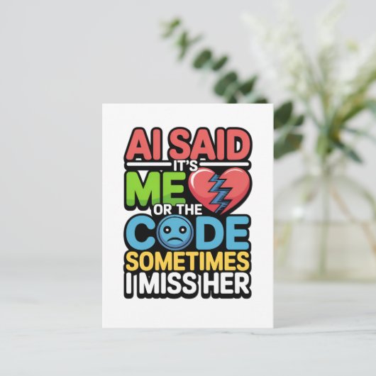 Funny AI Coding Quote – Programmer Humor ポストカード (スタンド正面)