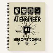 Funny AI Engineer Coding Programmer Developer Tech ノートブック (正面)