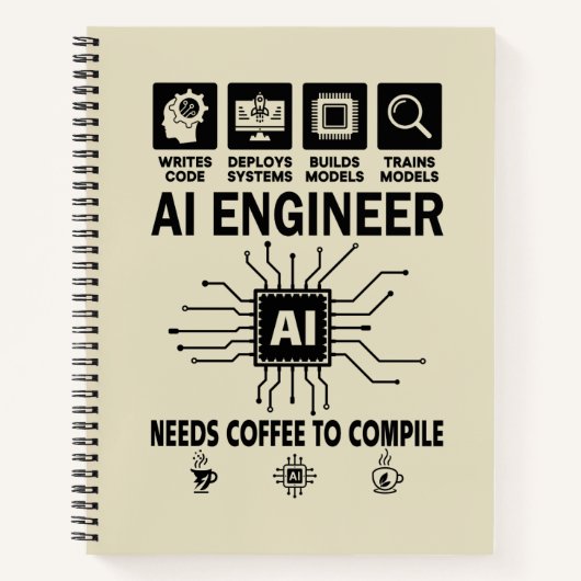 Funny AI Engineer Coding Programmer Developer Tech ノートブック (正面)